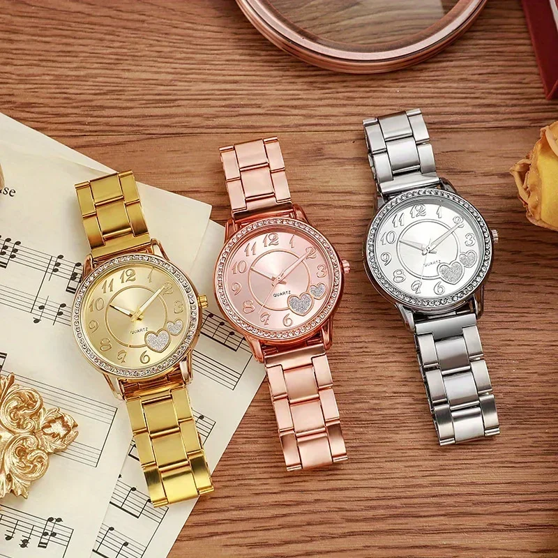 Inlaid rhinestone heart-shaped dial quartz watch, women's strap watch, exquisite dial, clothing accessories
