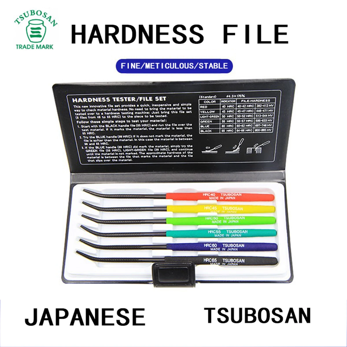 

6 Pcs Set Premium TSUBOSAN Handheld Metal Hardness Tester File - 6 Color-Coded Handles for Easy Portability