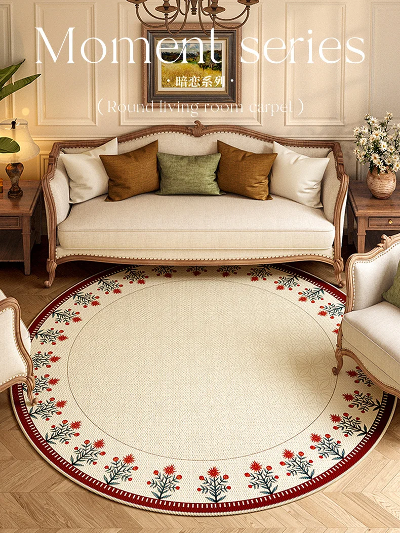 

American Vintage Round Carpet, Living Room, Sofa, Coffee Table, Chairs, Thick, Non-Slip, Home Decoration, Floor Rug