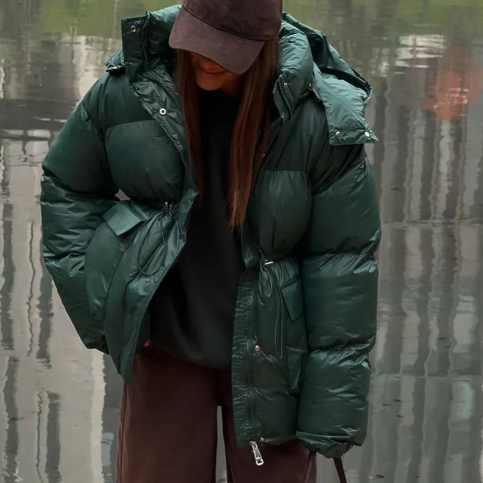 

Зимняя модная теплая куртка-пуховик с воротником-стойкой, 2025, однотонная хлопковая куртка с капюшоном на молнии, короткая