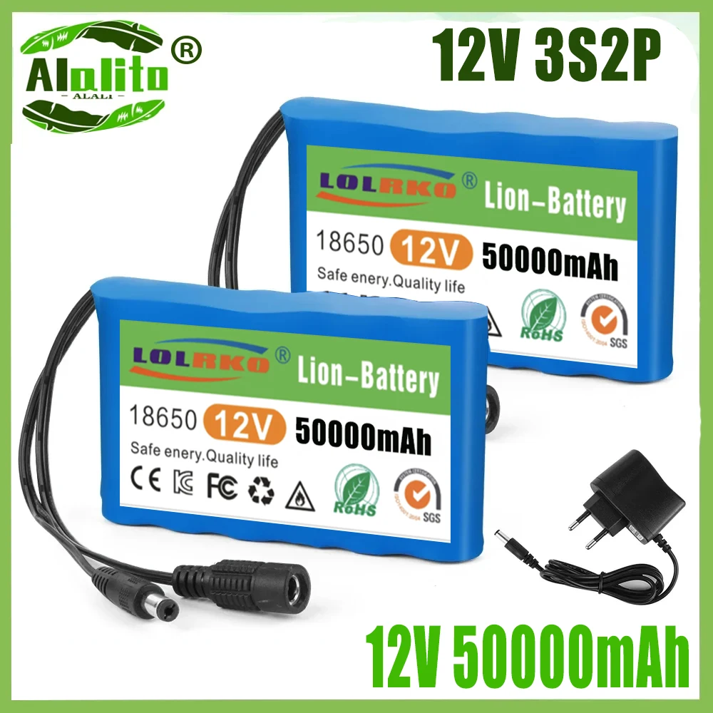 12V 50000mah portable rechargeable 18650 lithium-ion battery pack, suitable for CCTV camera monitor,Complimentary charger