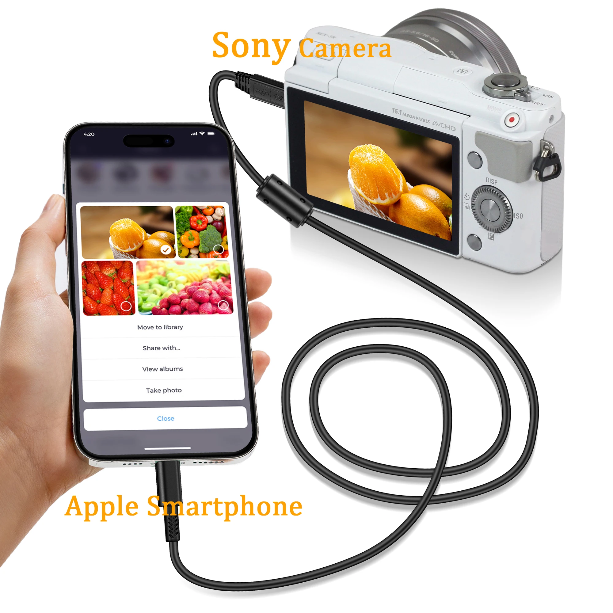 Sony Camera Micro 5pin to Lightning port OTG cable for iphone14,13,12,8,7,6,for Sony, Casio, Canon, Nikon, Fuji SLR camera