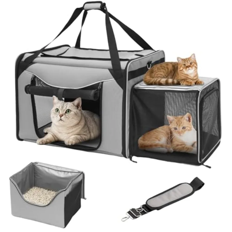 

Большая расширяемая переноска для кошек и маленьких собак, дышащая сетчатая вентилируемая сумка для путешествий с ремнем безопасности, 24x17x16, мягкая, из полиэтилена