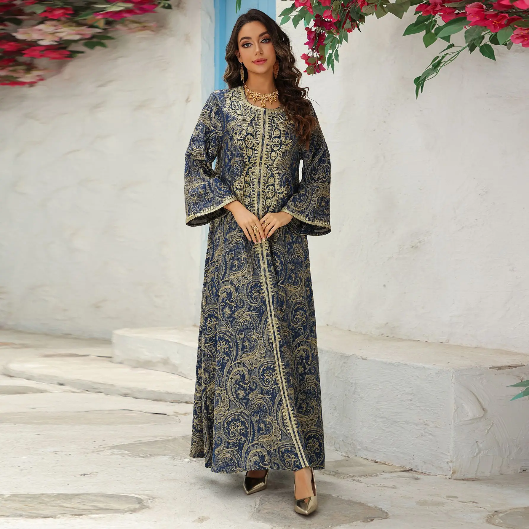 

Eid Muslim Party Dress Jalabiya Jacquard Beads Abaya Dubai Ramadan Long Dresses Abayas for Women Kaftan Robe Vestidos Largos