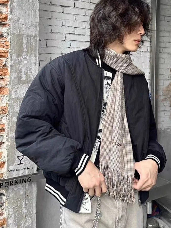 

Мужская бейсбольная хлопковая куртка на зиму, утепленная, теплая, повседневная, свободного кроя, модная, из полиэфирного волокна, оксфордская ткань, с длинными рукавами, на молнии