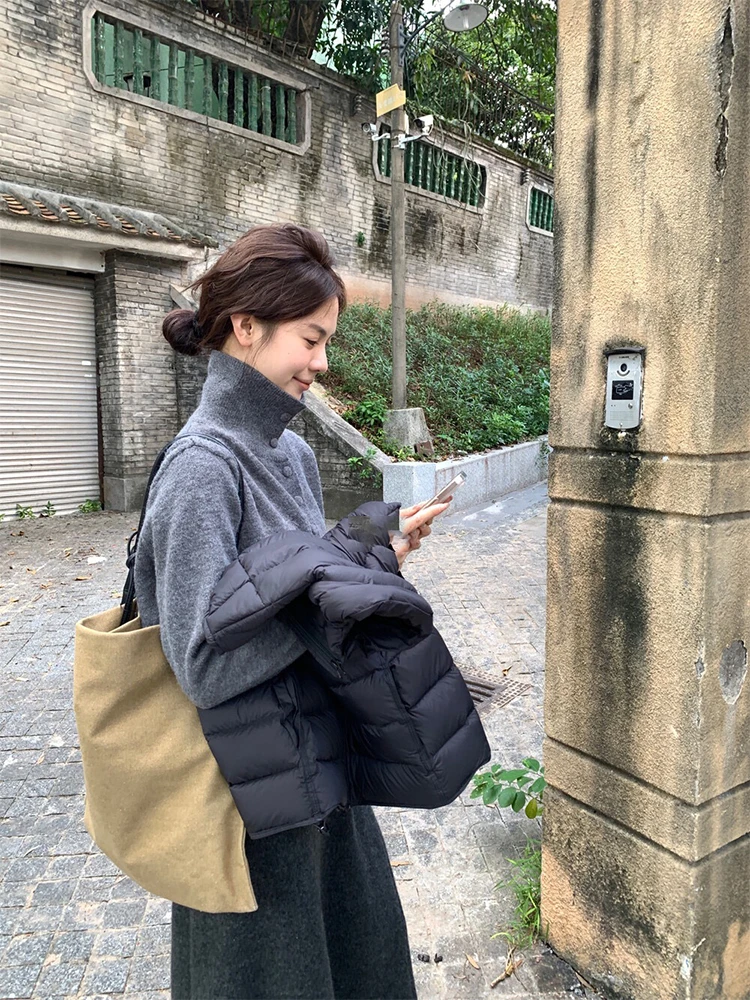 

Трикотаж с воротником-стойкой в стиле ретро, женский свободный свитер с высоким воротником, верхняя одежда, осень-зима, ленивый Sle, внутренняя одежда