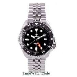 41mm Tandorio Diver Automatic Watch For Men NH34 GMT Black or Orange Dial Date Sapphire Crystal 200m Waterproof 316L Bracelet