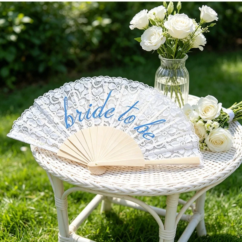 Bride To Be Lace Folding Fan Wedding Bridal Shower Bachelorette Party Handheld Keepsake Accessory White Ceremony