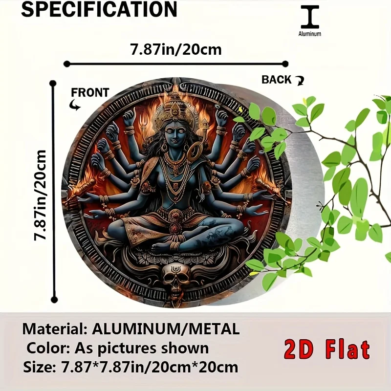 2D Flat, 2D Flat Round Majestic Kali Goddess Vintage-Inspired Aluminum Wall Art - 7.8x7.8" Metal Sign for Home, Bar, Cafe & Beac