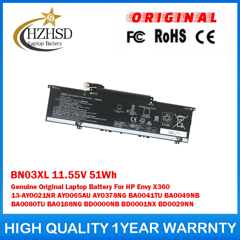 

BN03XL 11.55V 51Wh Genuine Original Laptop Battery For HP Envy X360 13-AY0021NR AY0065AU AY0378NG BA0041TU BA0049NB BA0080TU