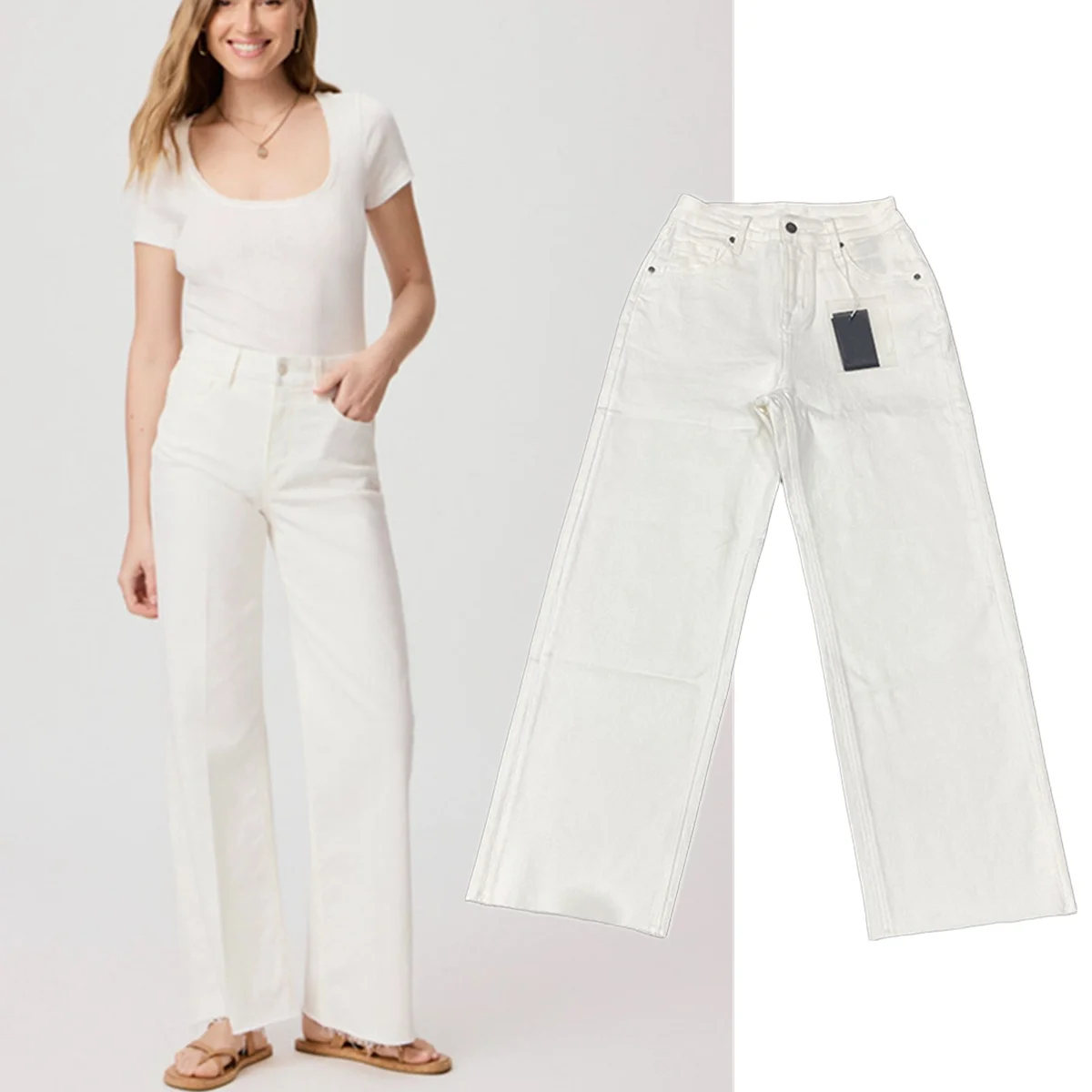 

Jenny&Dave Fashion Push Up Jeans Women's Jeans Women's Denim Pants Woman Clothes French Elegant Beige Jeans Wide Leg Denim Pants