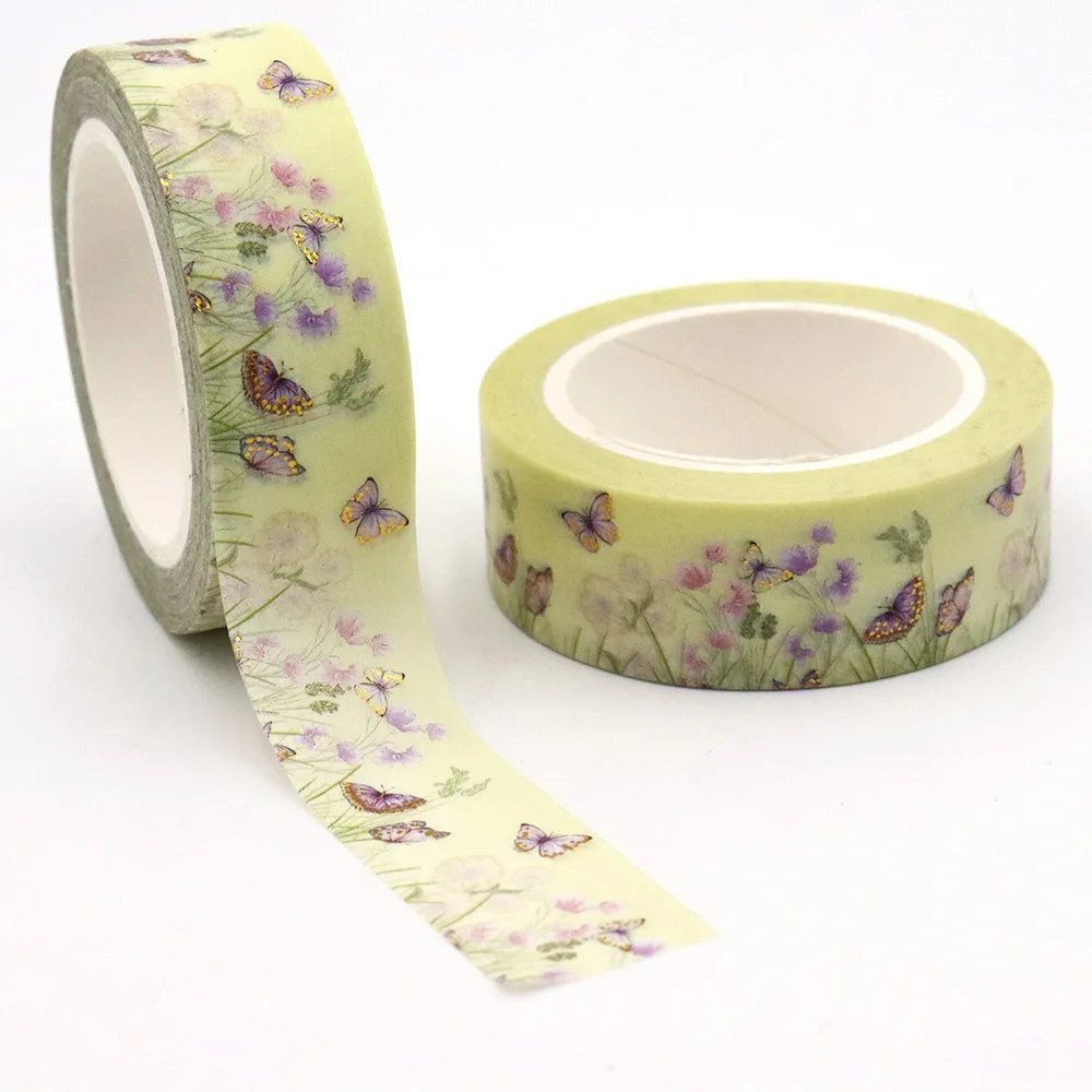 NEW 1PC 15mm*10m Gold Foil Spring Floral Butterfly Decorative Washi Tape Stationery Colourful Tape School Office Supplies