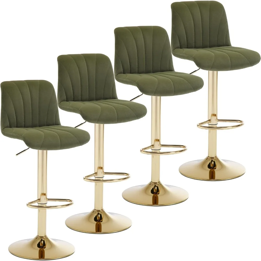 골드 베이스 카운터 의자, 조절 가능한 벨벳 시트 쿠션, 팔걸이 없음, 5 분 조립, 다이닝 체어, 바 스툴, 4 세트