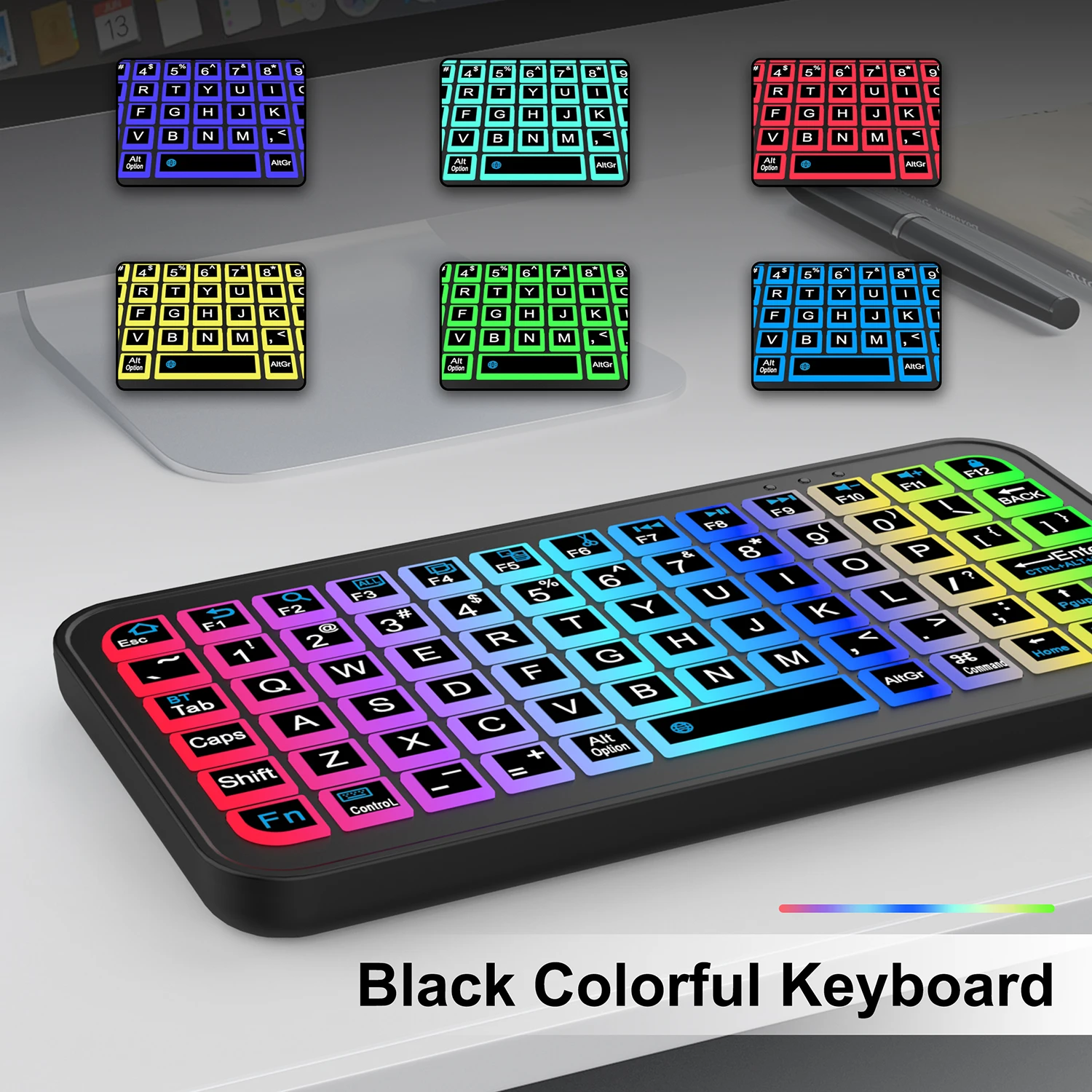 Mini Wireless Bluetooth 5.2 Keyboard 5inch Keycups 7 Color Backlit Keyboard English Rechargeable Keyboard for PC Android TV Box