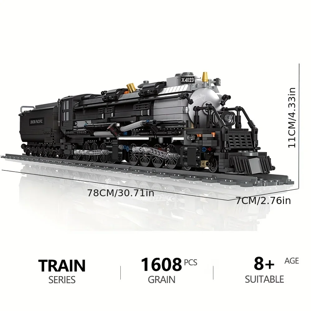 

Building Block City Transportation Series Bigboy Steam Train Model Assembly Toy 1608Pcs Gift