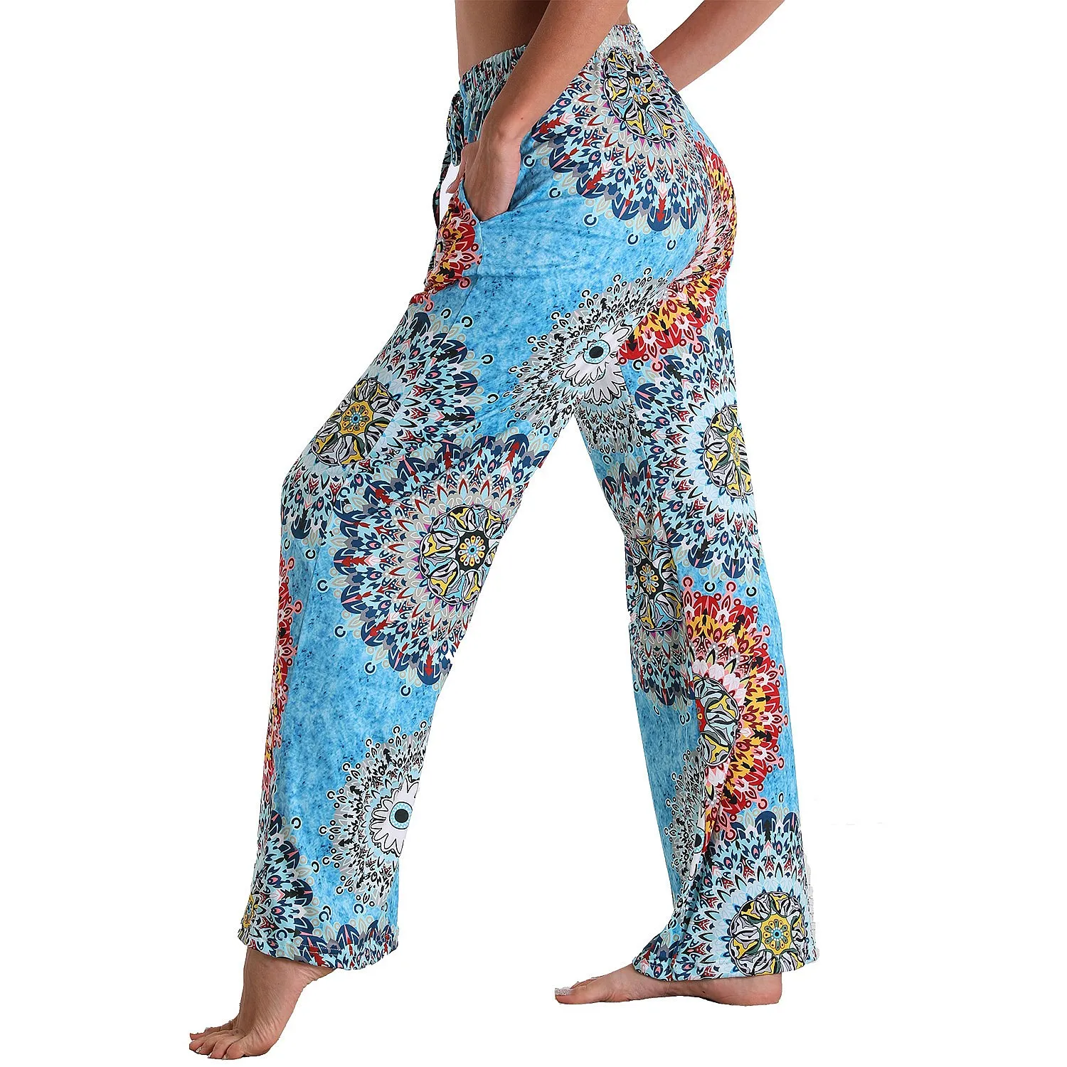 Hot Sale Printed Loungewear Pants Elastic Waist Straight Loose Sleep Pants Women Casual Lounge Pants
