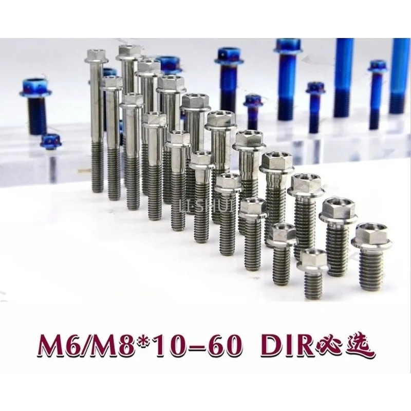 1pcs Silver Titanium Bolt M6 M8 x 10/15/20/25/30/35/40/45/50/55/60mm Flange Head External Hexagon Hex Head Screw GR5 Material