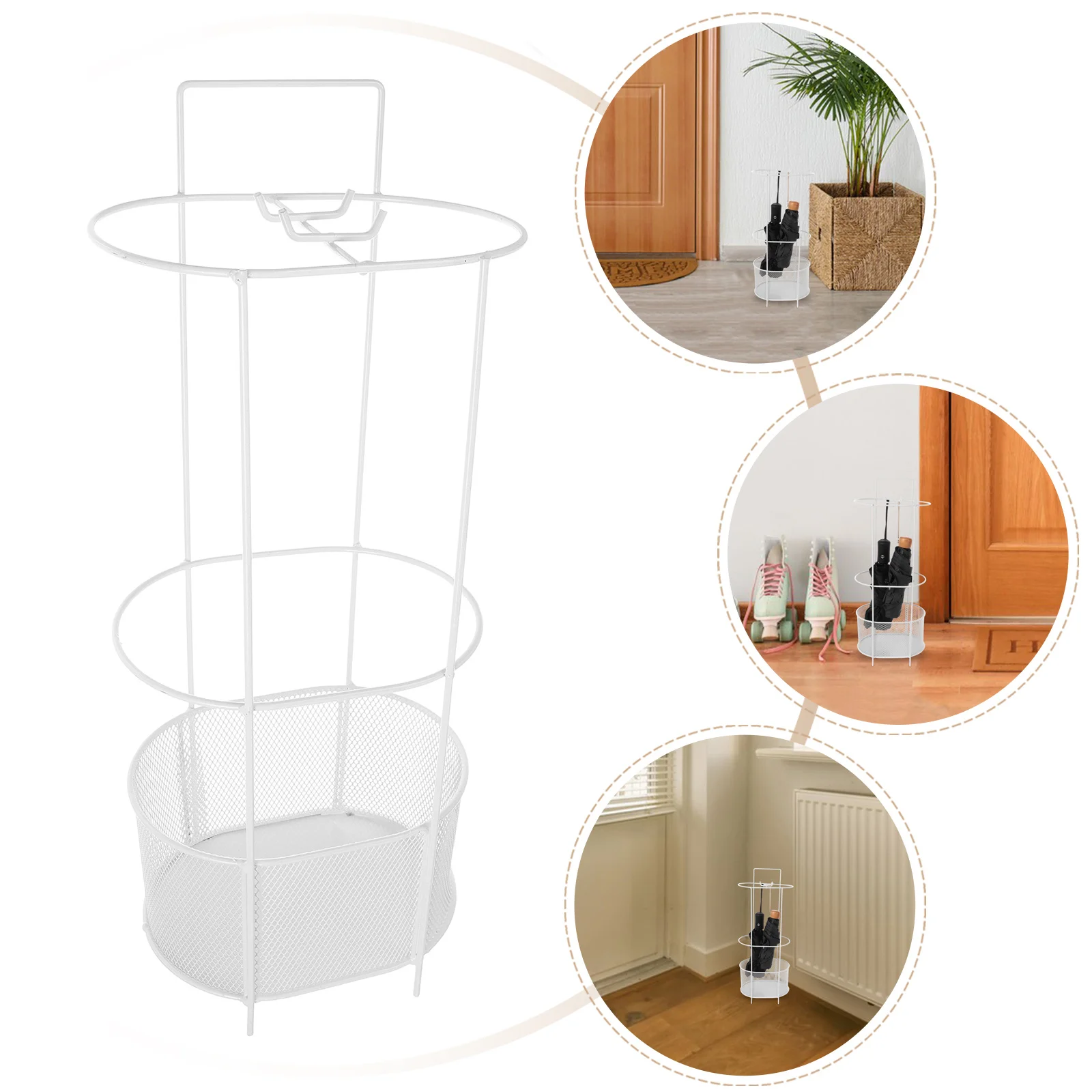

Umbrella Holder Round Metal Bucket Freestanding Iron Stand For Entryway Indoor Storage Large Capacity Umbrella Rack
