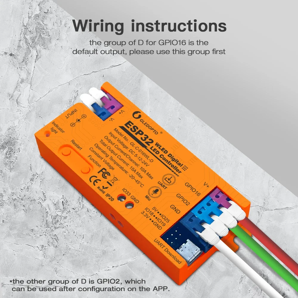 GLEDOPTO ESP32 WLED LED Controller Microphone Music DIY Dynamic Mode UART Download Easy Wiring App Control WS2811 WS2812 SK6812