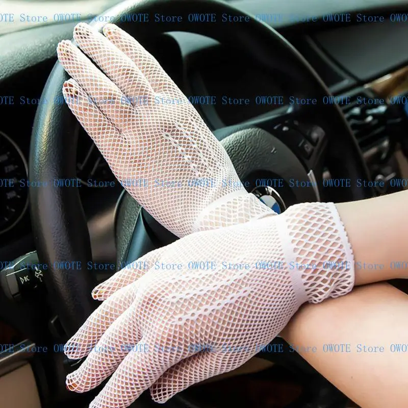 

A52E Women Short Gloves Sunblock Full Finger Bride Wedding Wrist Mesh Mittens