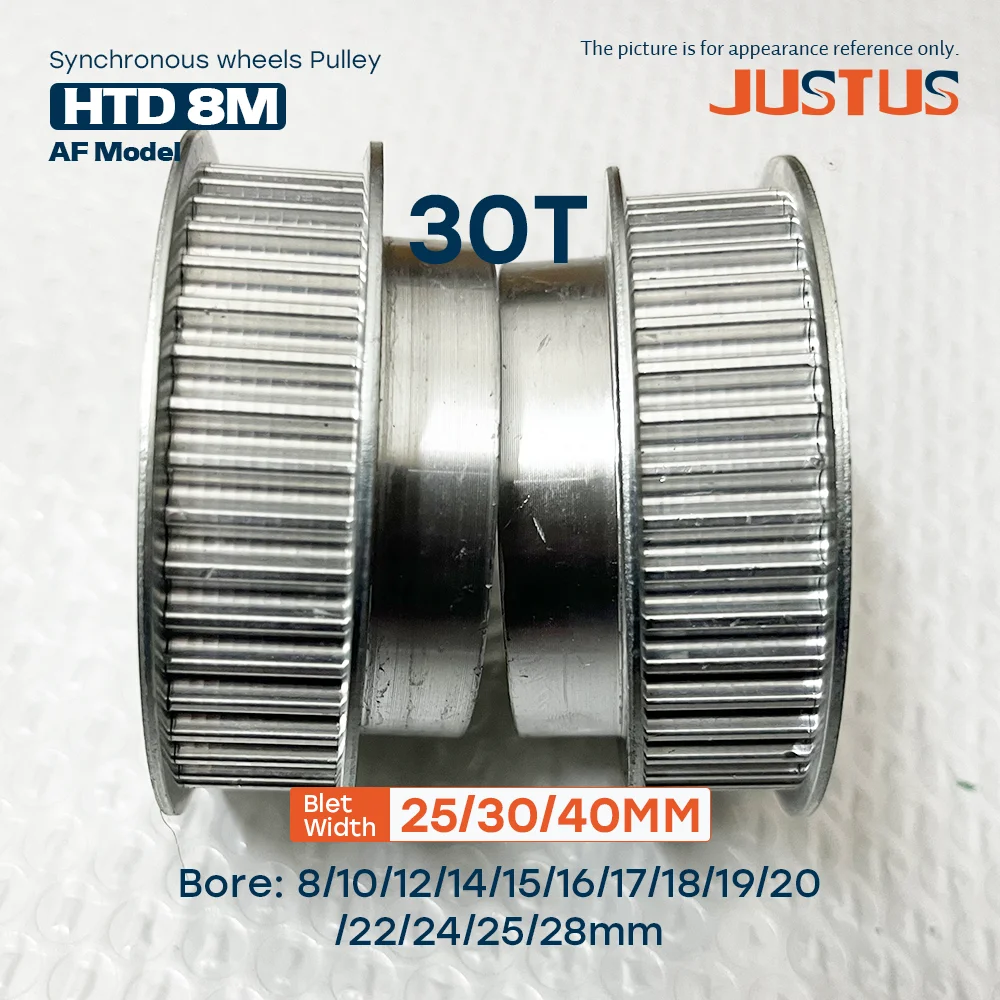 

Синхронный шкив HTD 8M 30T, диаметр отверстия 8-30 мм, ширина паза 27/32/42 мм, для ремня ГРМ 25/30/40 мм, шаг зубьев 8 мм, тип BF