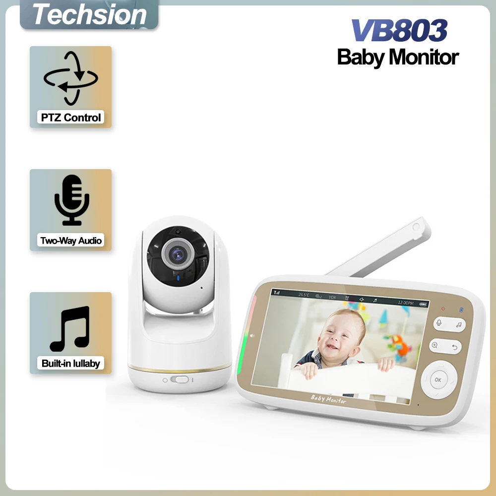 VB803 Baby Monitor 5 Inch 720P Larger Display with Camera 330° Pan 135° Tilt 3X Zoom 2 Way Audio Night Vision Camera Babysitter