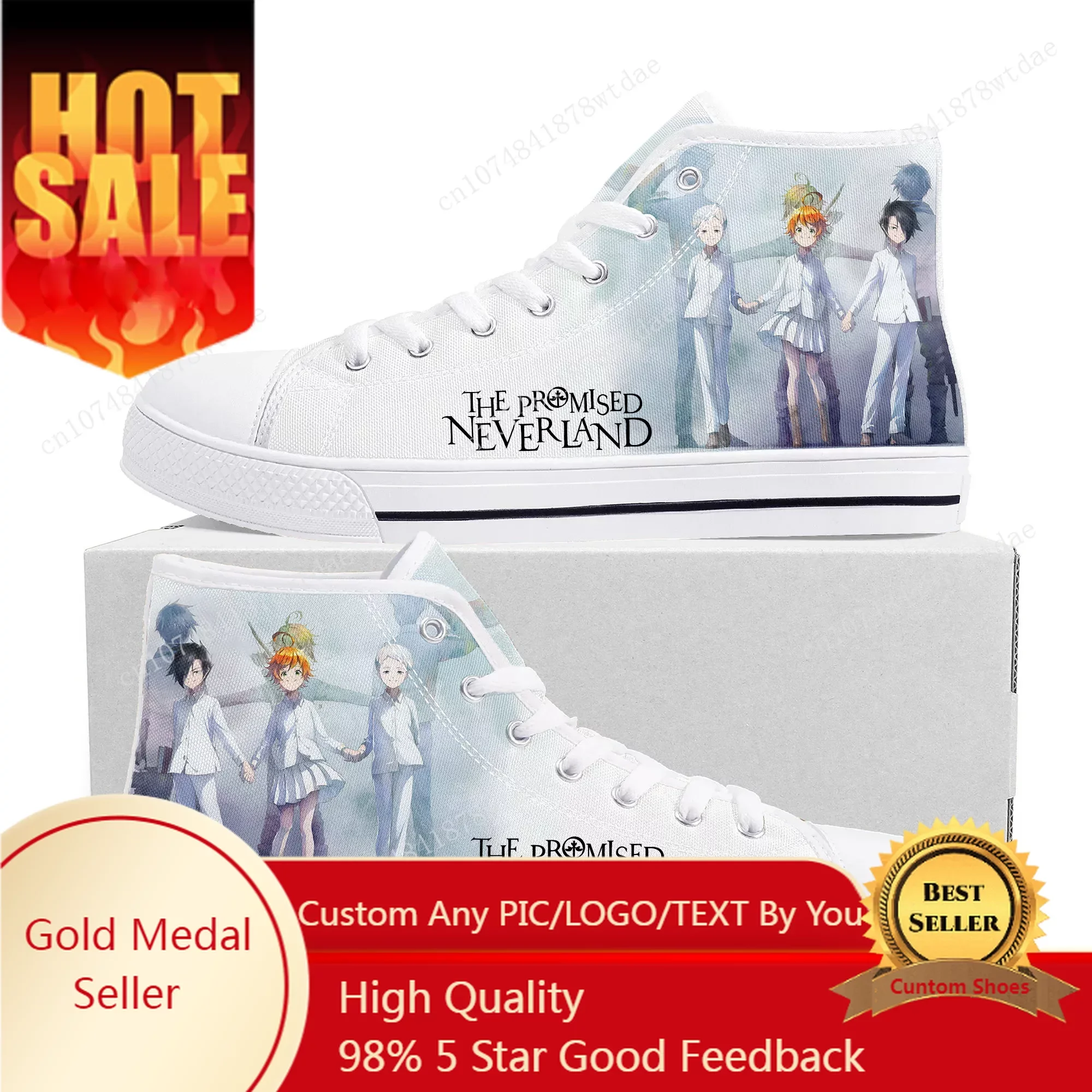 The Promised Neverland-Baskets montantes Emma pour hommes et femmes, chaussures personnalisées pour adolescents, toile de haute qualité, bande dessinée de rencontre, manga, couple