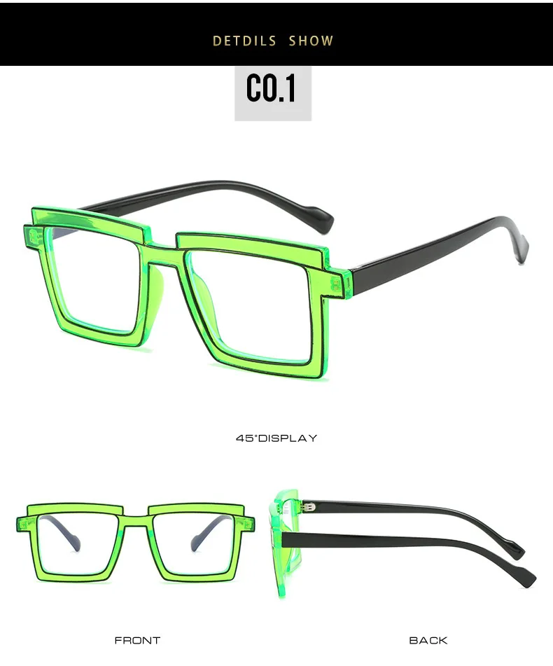Luxus Designer Mode unregelmäßige quadratische Brille Rahmen Neon Brillen fassungen Unisex Anti Blaulicht Lese Presbyopie Brille – Detail 22