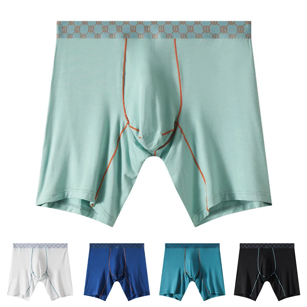 

Long Leg Underpants Bulge Pouch Boxer For Sleeping 2XL Applicable For Night Use High Stretch Ice Silk Mid-rise
