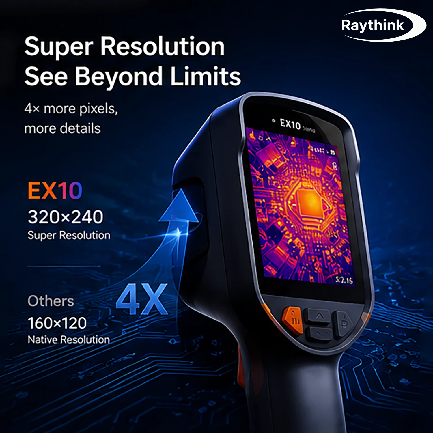 EX10 Handheld Thermal Imager, 25Hz Frame Rate, ±2°C Accuracy, IP54 Dust & Water Resistant, 257g Lightweight, Raythink
