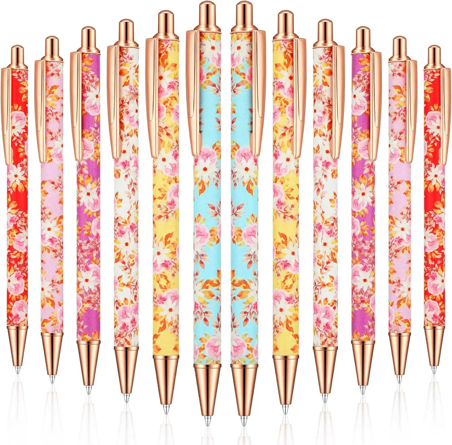 

12 шт., цветные шариковые ручки с цветочным узором, красивые шариковые ручки для женщин и девочек, подарок учителю, школе, офису, выпускному, черные чернила