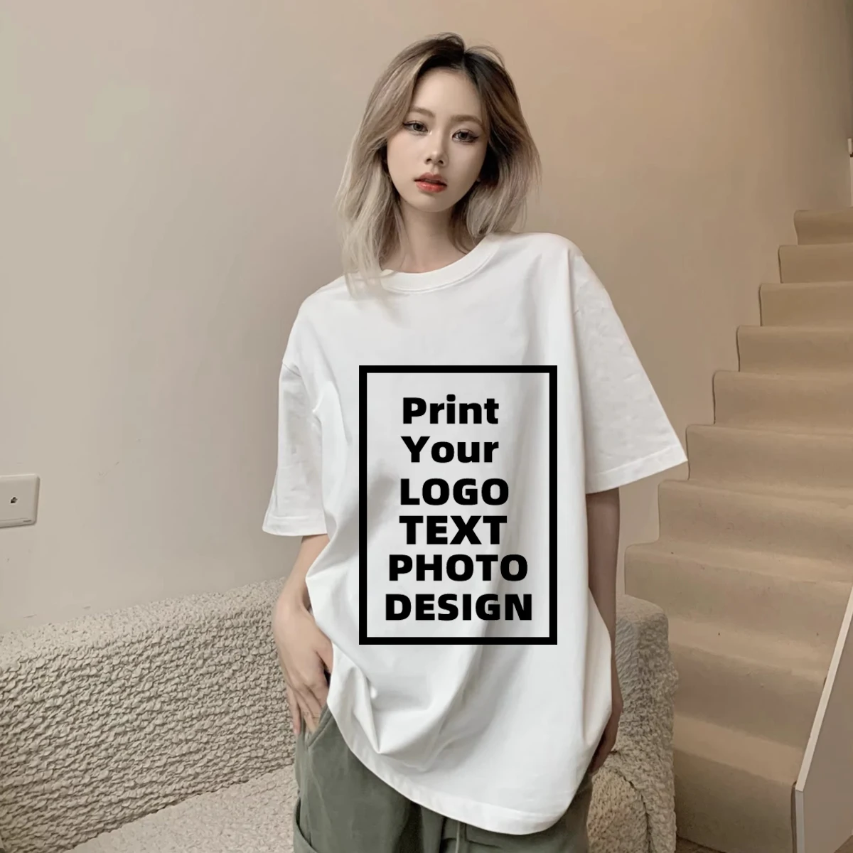 

Custom Photo Text Logo Print T Shirt Women Oversized T-Shirt Lady Tee Customized Summer White Tshirt DIY Personalized Loose Tops