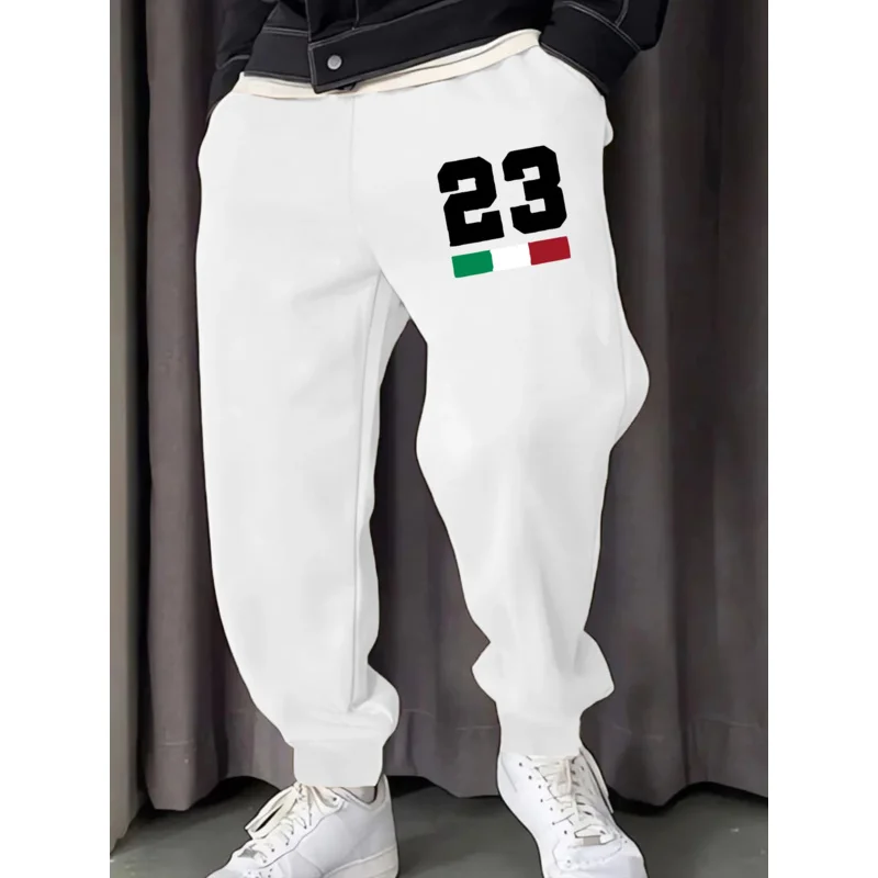 

Number 23 Itaily Flag Prints Mans Sweatpants Warm Britches Joggers Street Fashion Long Pants Pocket Hip Hop All-Match Trousers