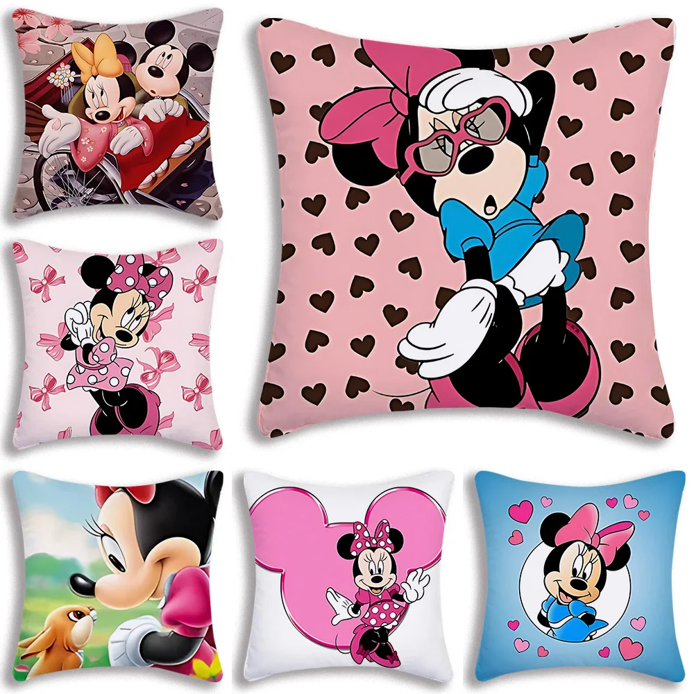 D-Disney cute Minnie Mouse Pillow Covers Cartoon Sofa Decorative Home Double-sided Printing Short Plush Cute Cushion Cover