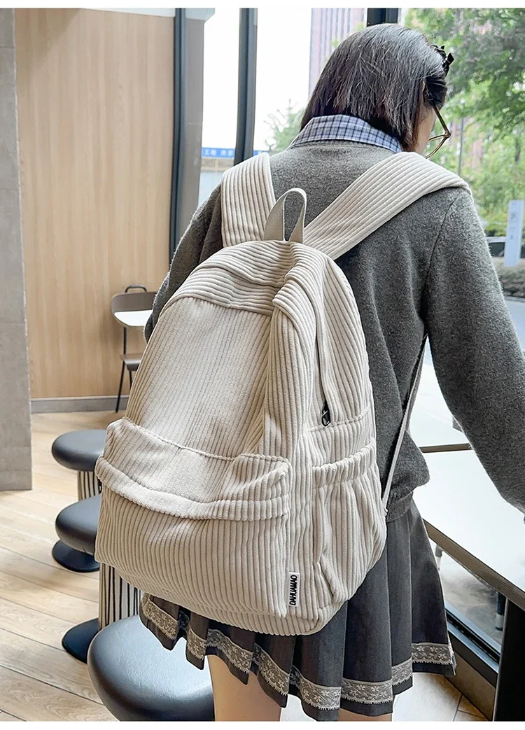 Solid Nylon Soft Sewing Thread Zipper School Bags 2026 High Quality Large Capacity Bags Corduroy Casaul Softback Youth Backpack