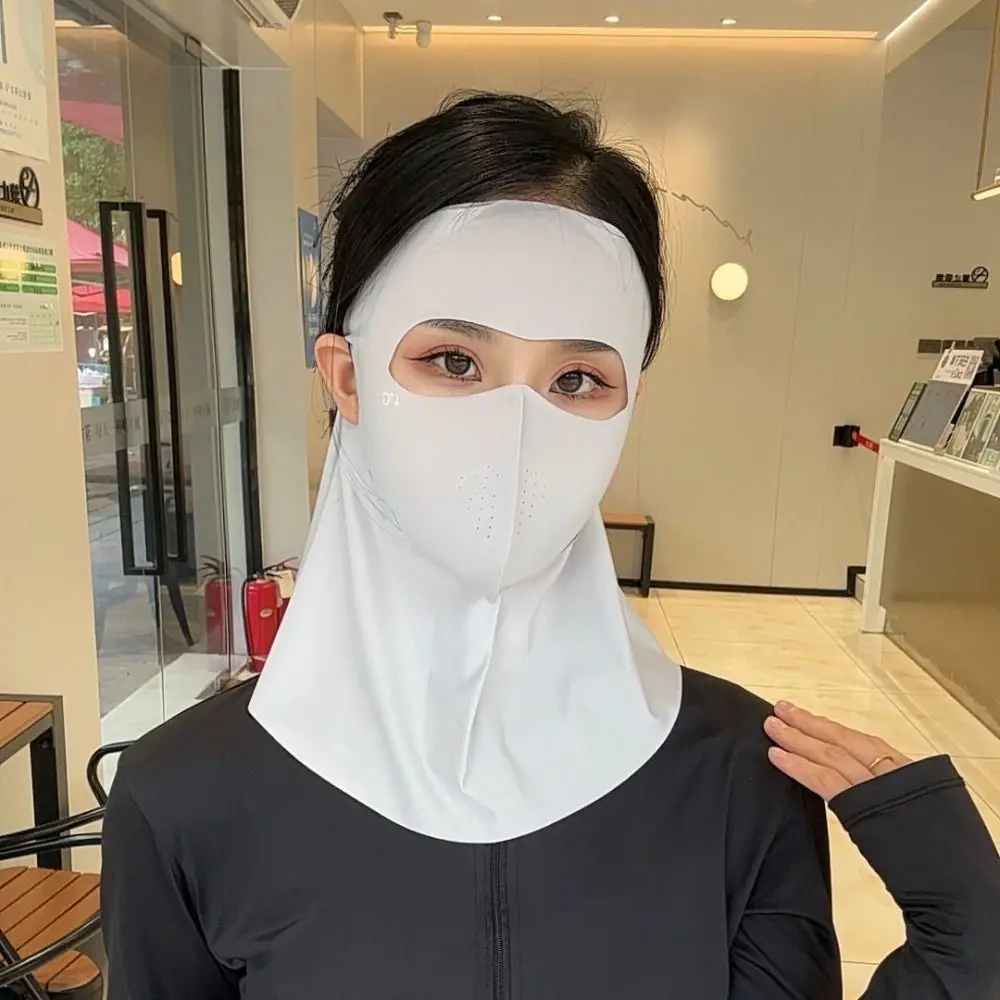 New Ice Silk Sun Protection Mask Full Face 3D Anti-UV Neck Scarf Breathable Dustproof Sunshade Face Mask Summer