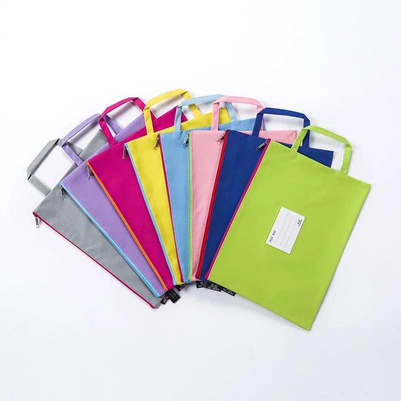 10PCS Oxford A4 File Bag Student Portable Subject Information Bag Zipper Waterproof Color Storage Stationery Bag File Folder