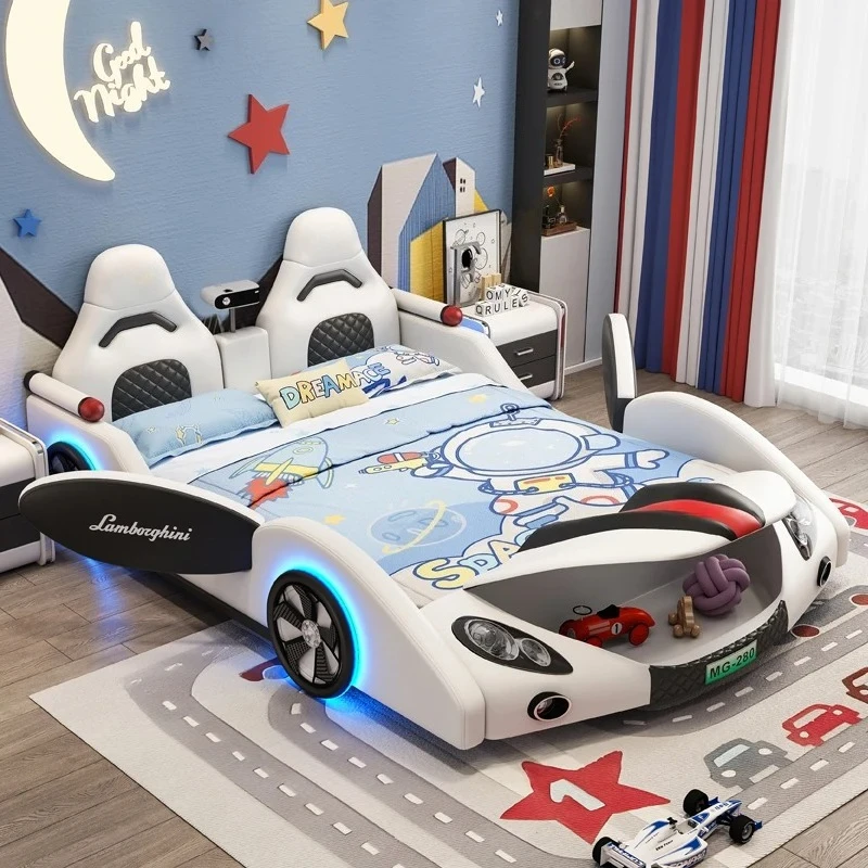 

Intelligent projector wheels colorful lights Kids Bed tail storage can open car door car children bed Cama De Casal Furniture