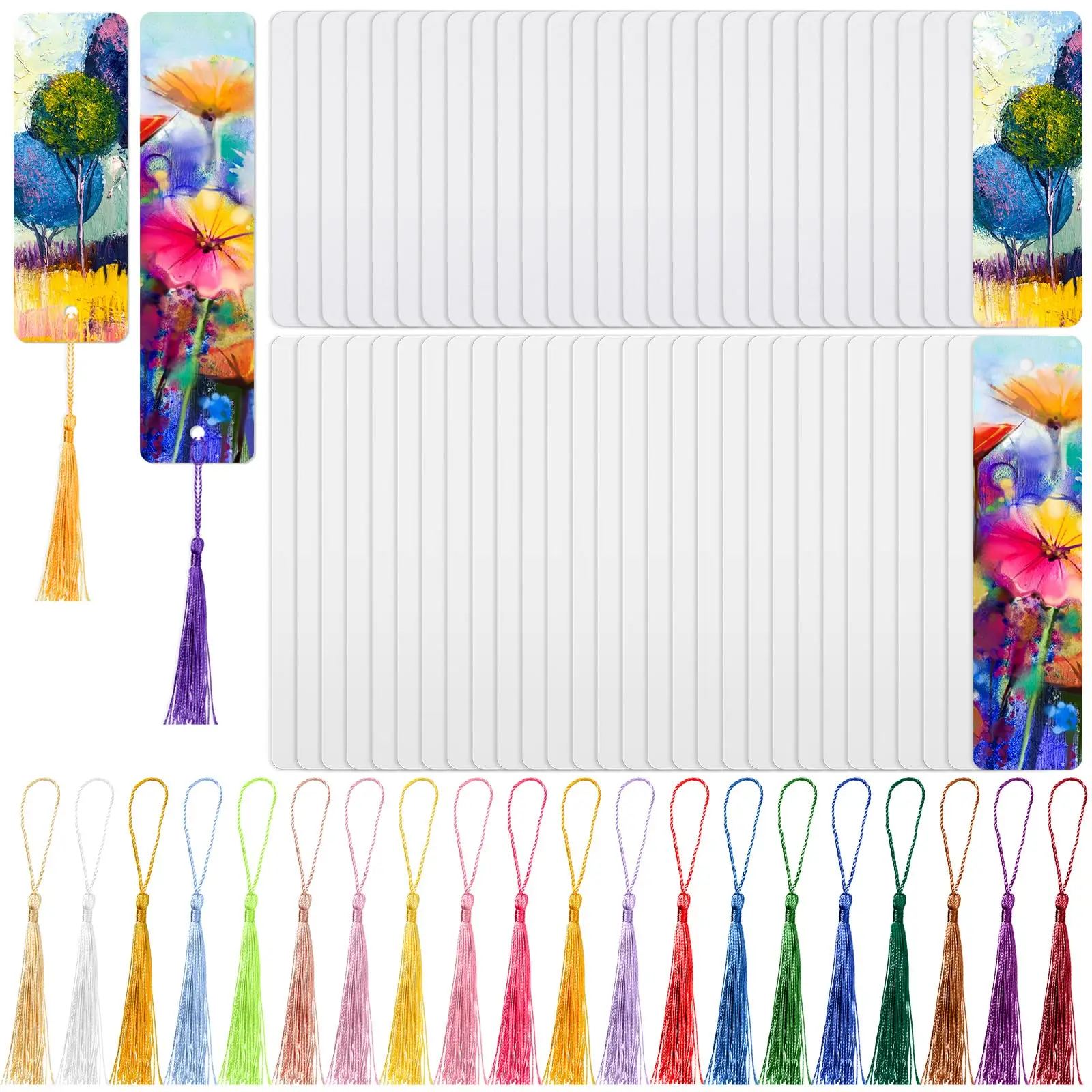 60Pcs Sublimation Blank Bookmark MDF Heat Transfer DIY Bookmark with Tassels for Women Men DIY Crafts Projects Birthday Wedding