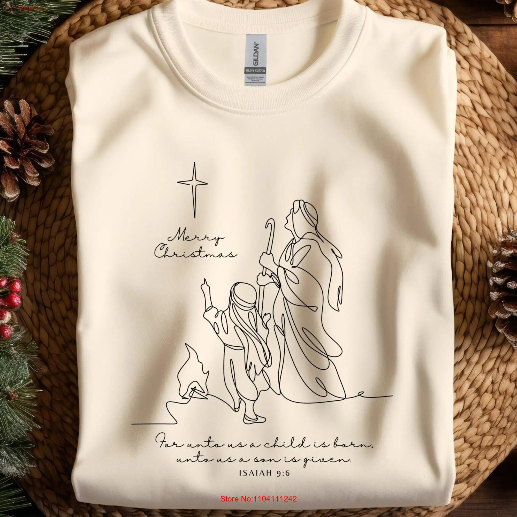 

For To Us A Child Is Born Son Given T Shirt Isiah Christmas Merry Holiday Bible Saying long or short sleeves