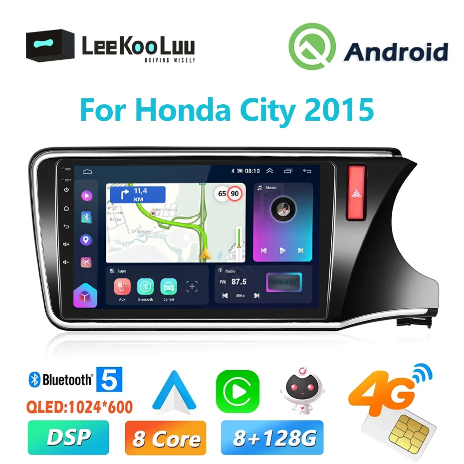 LeeKooLuu Carplay Android Auto Radio 2Din Car Stereo For Honda City 2015 (right-hand drive) GPS Navi Multimedia Player 4G WiFi