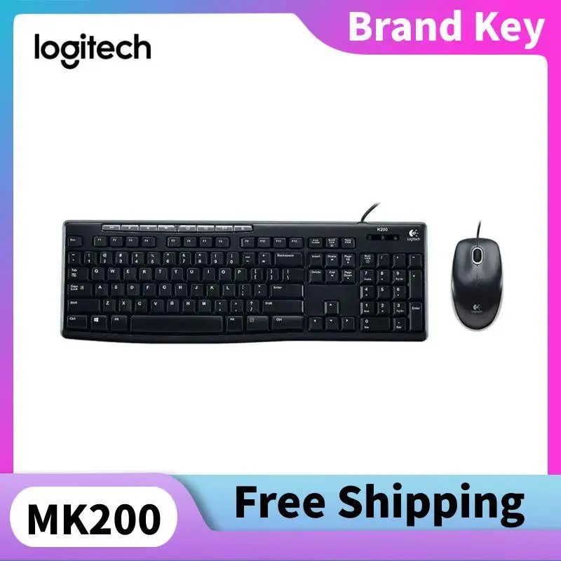 

Logitech MK200 USB wired keyboard mouse setsplash-proof water-resistant design suitable desktop computers laptops accessories