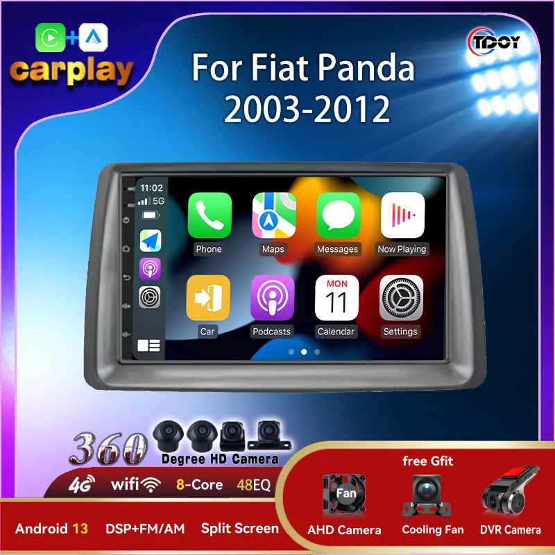 

Android 14 For Fiat Panda 2003-2012 Carplay Android Auto Wireless Multimedia Automotive Video Stereo DSP Subwoofer 8Core 4G wifi