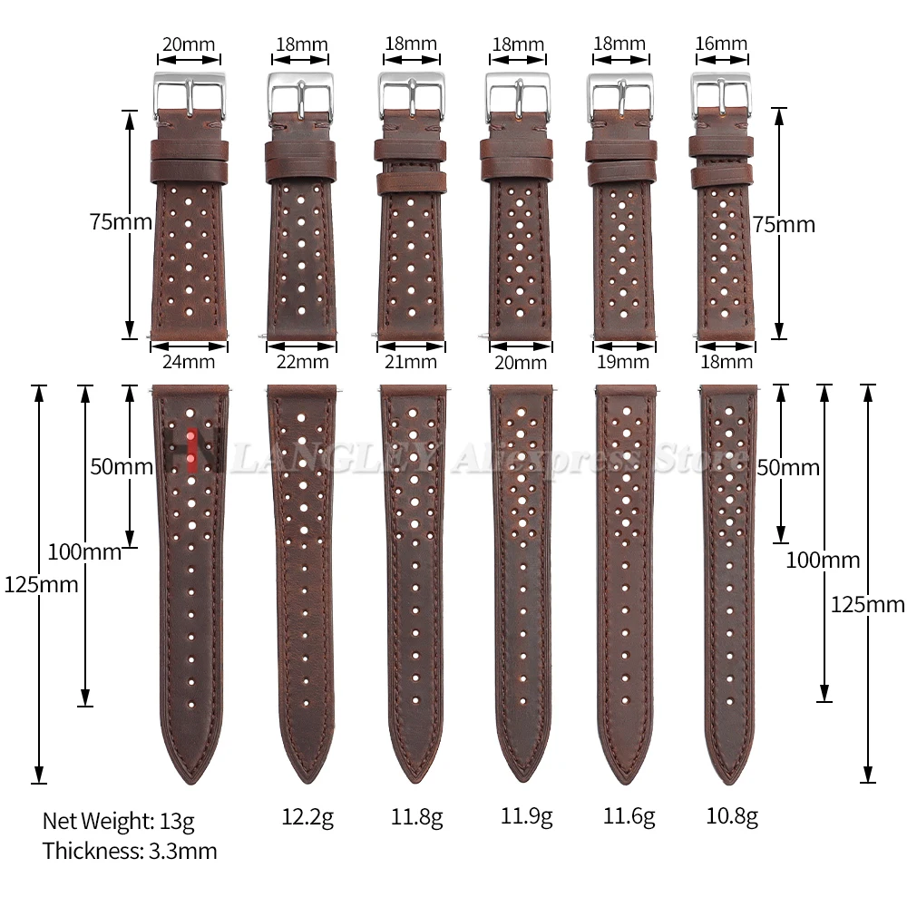 Vintage Racing Leather Watch Strap 18mm 19mm 20mm 21mm 22mm 24mm Handmade Quick Release Strap Brown Breathable Porous Watchbands image 6