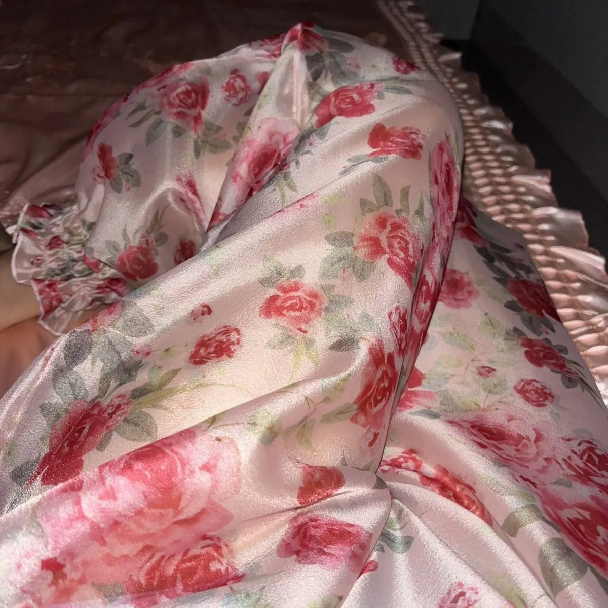 

Summer satin thin floral print see through pants Women casual plus size trousers sleeping bottoms