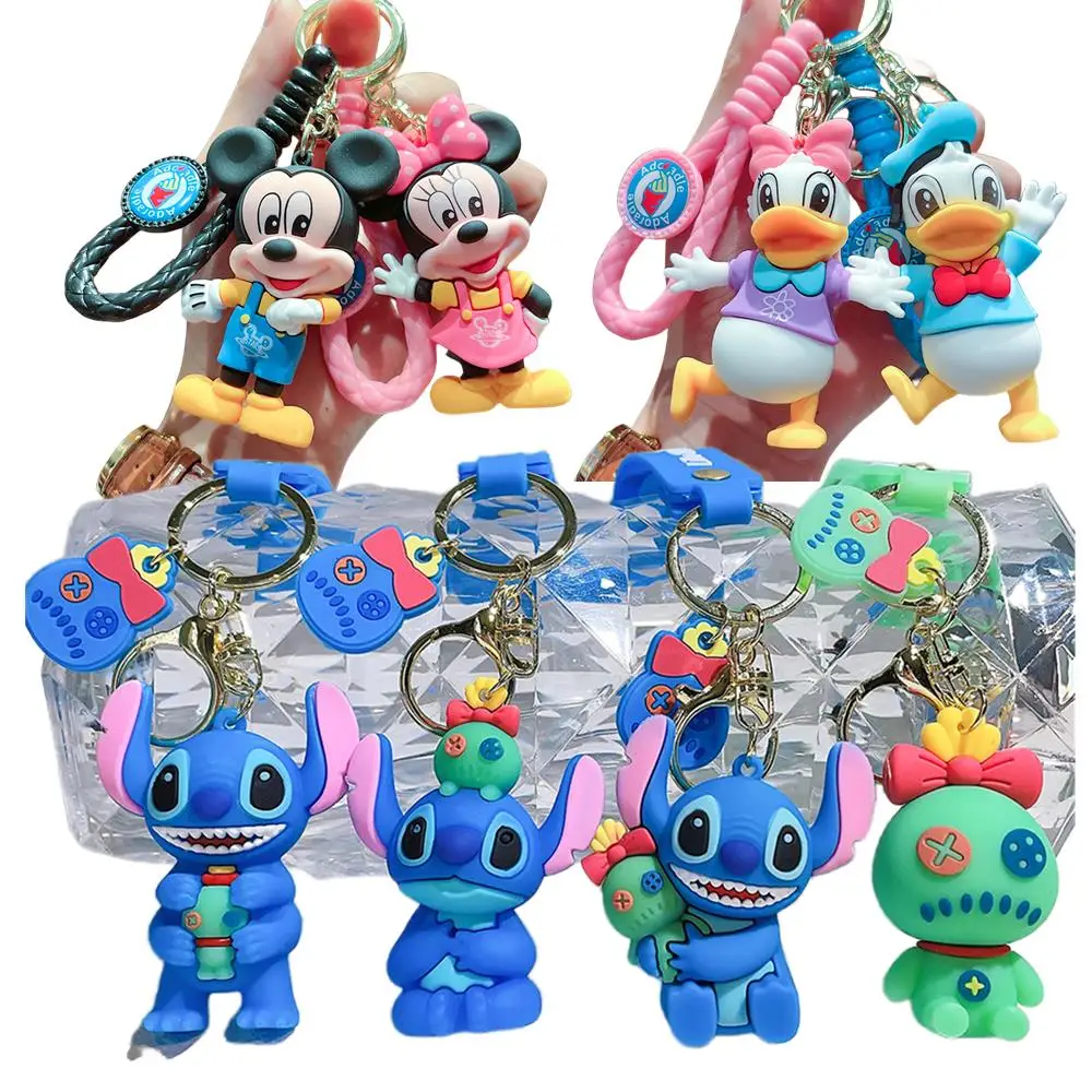

Mickey Mouse Stitch Keychains Car Key Handbag Accessories Pink Angel Anime Figures Keyring Christmas Gift