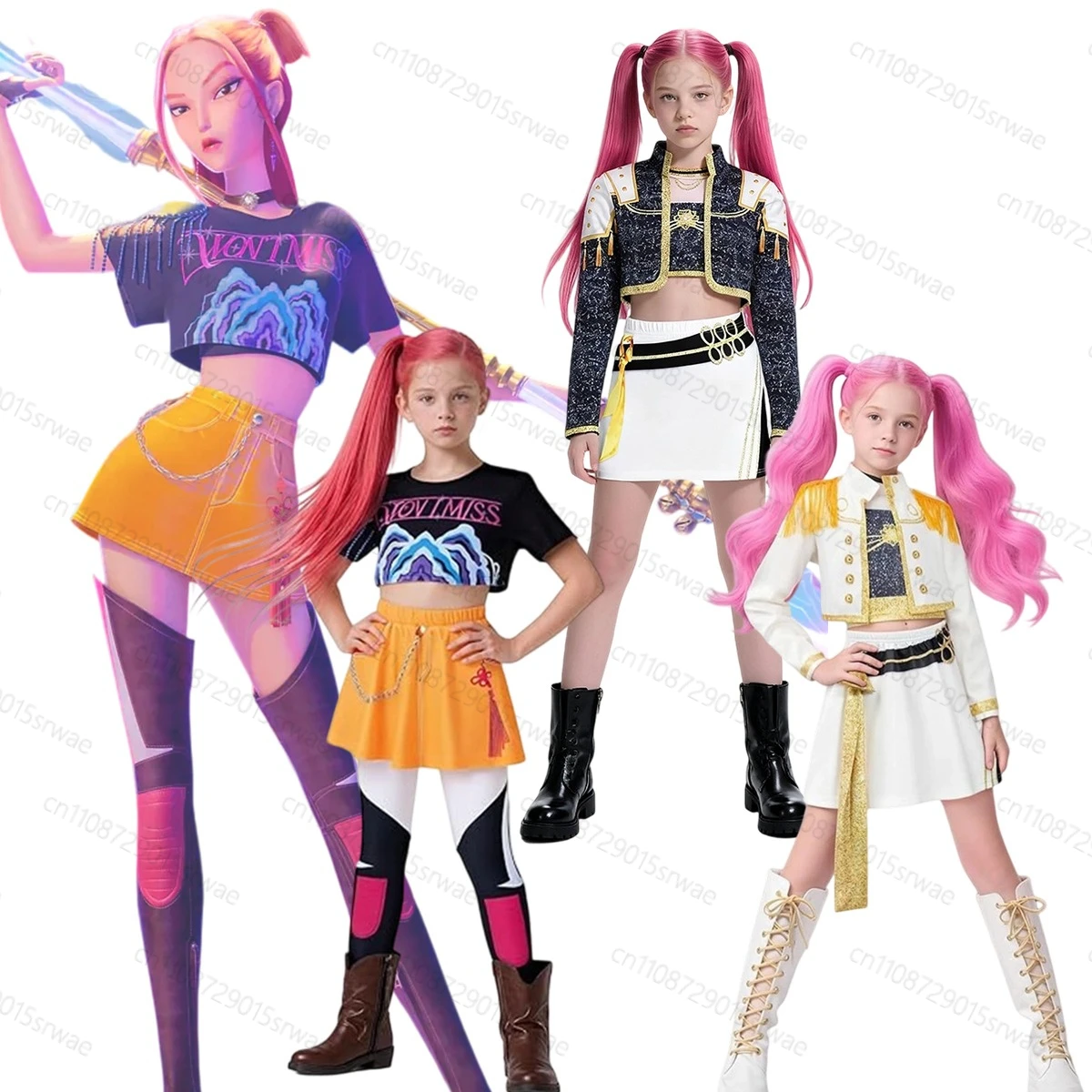 

Kids Mira Stage Outfits Cosplay K-Pop Demon Hunters 3D Print Black Golden Cosplay Suit Costume Halloween Carniva Suit