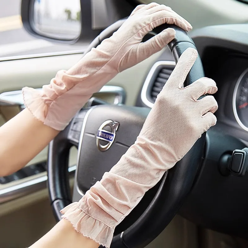 High-Aesthetic Ice-Silk UV-Protective GlovesLightweight Lace-Edged Mid-Length Gloves Driving, Touchscreen-Compatible, Non-Slip