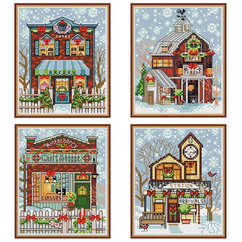 Christmas cottage pattern Mini cross stitch kits DIY winter scenery 14CT 11CT count canvas printing embroidery needlework crafts