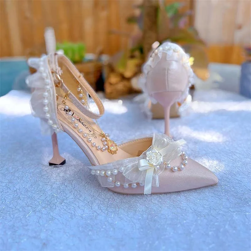 pink kitten heels Weddings bridal shoes heels woman luxury lolita heels for ladies y2k pearl heeled shoes women elegant